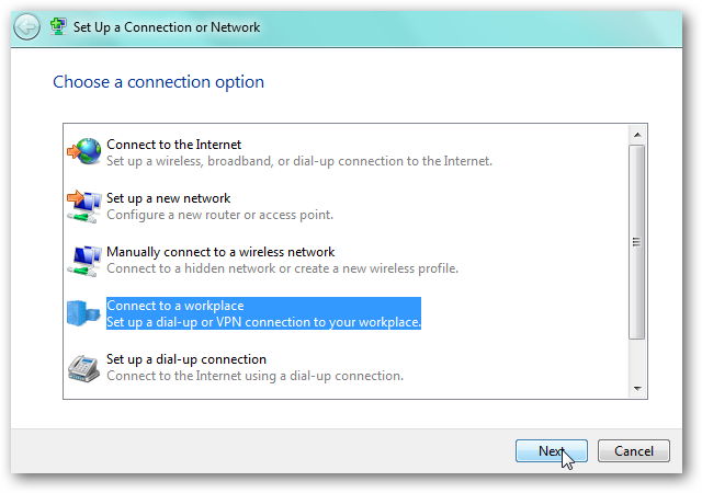 Выбор подключения к рабочему месту