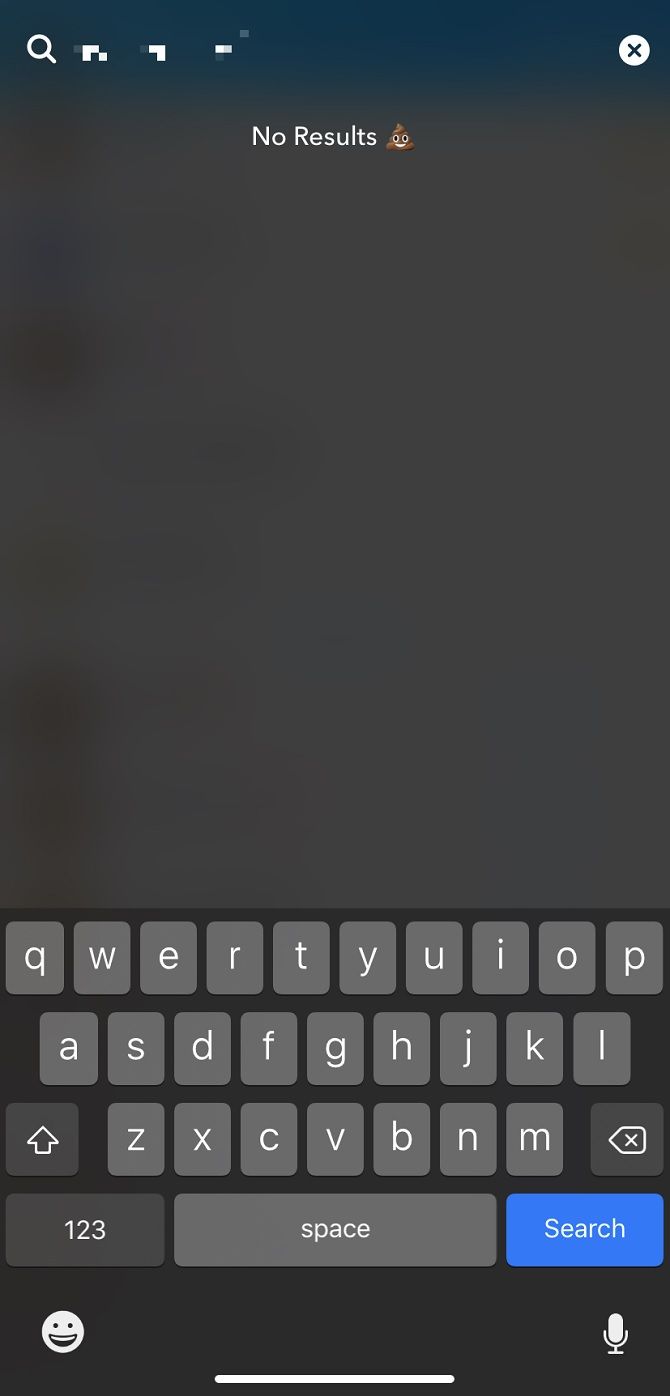 Поле поиска и результаты поиска друзей в Snapchat
