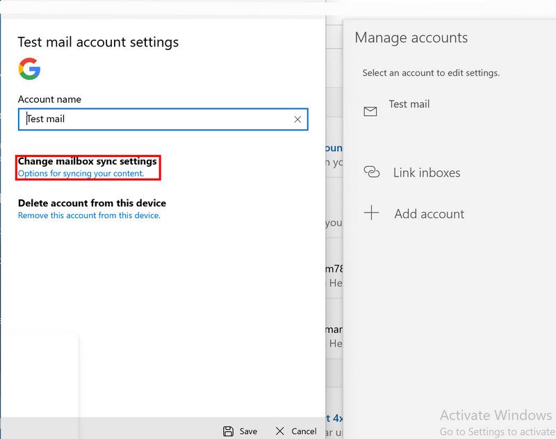 Опция изменения параметров почтового ящика