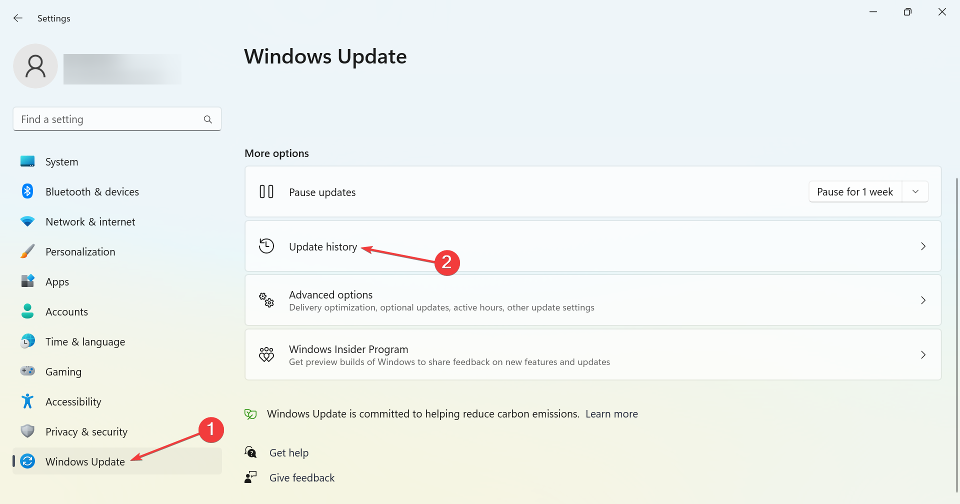 Скриншот: журнал обновлений Windows
