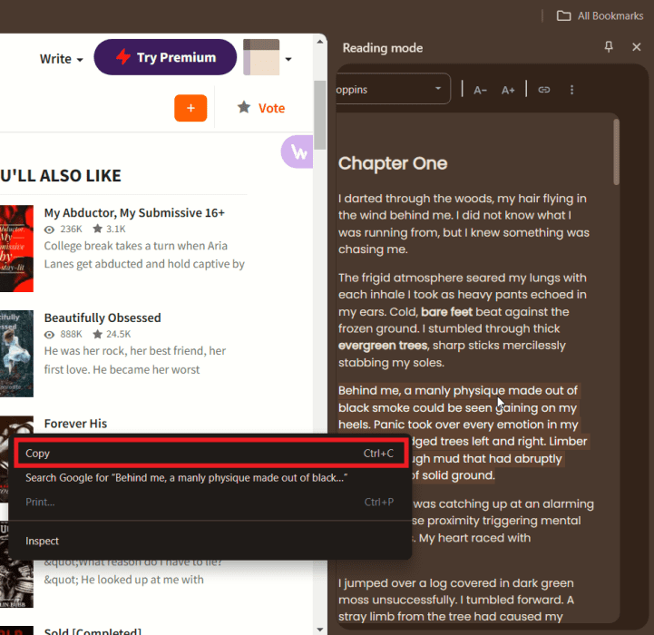 Копирование текста из режима чтения Chrome