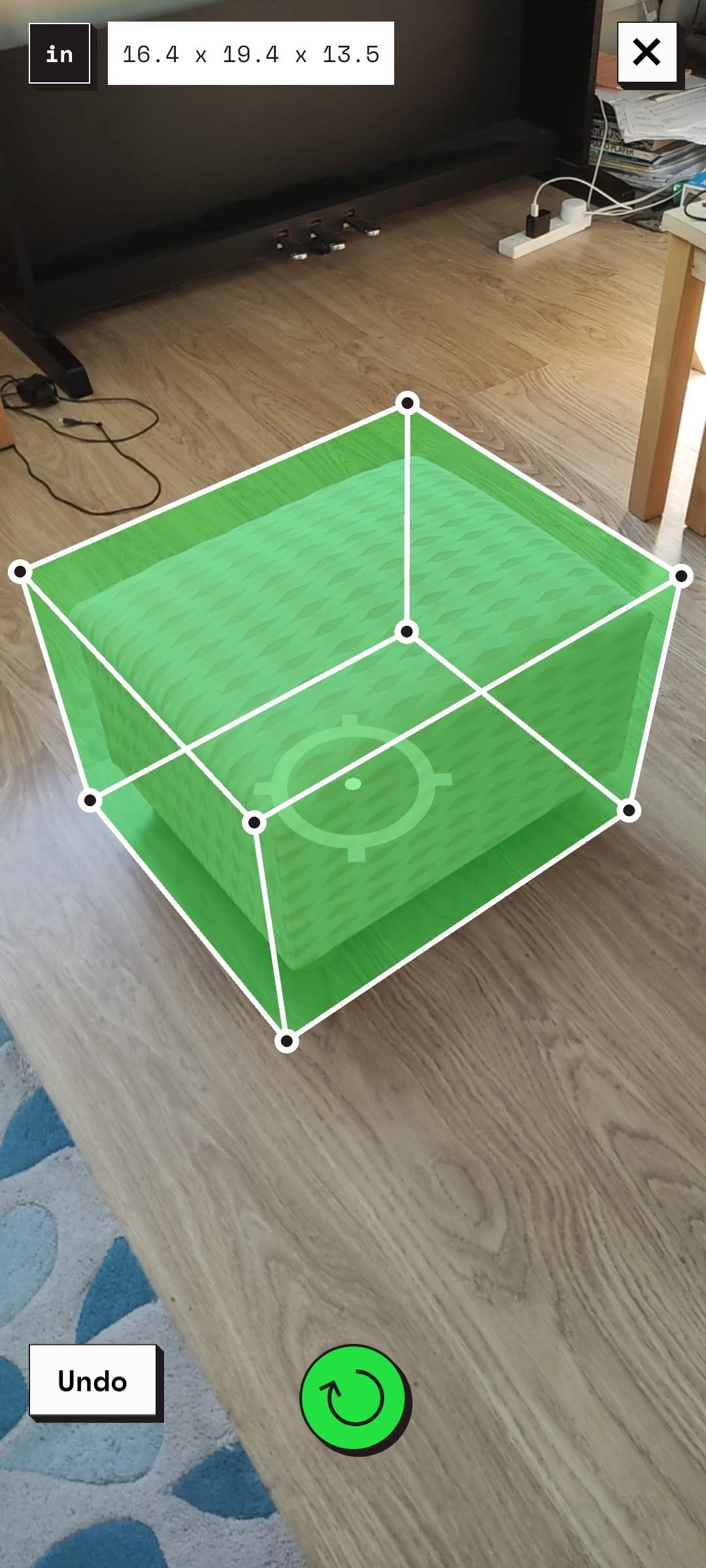 Показ измерения объёма: кубоид вокруг предмета