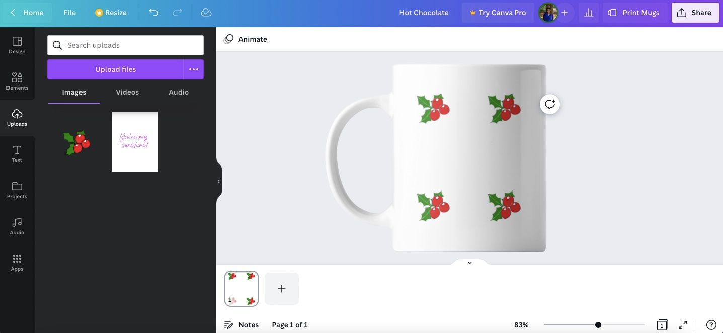 Загрузка файла с дизайном через панель Загрузки в Canva