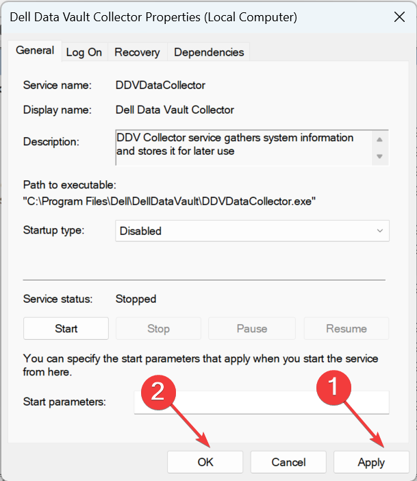 Сохранение изменений в службе