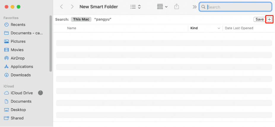 Selezione di Questo Mac e aggiunta di filtri nella Smart Folder