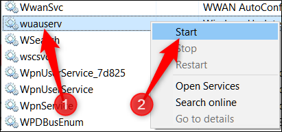 Запуск службы wuauserv