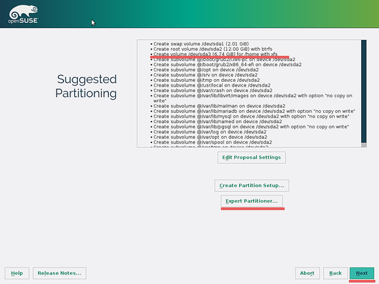 Разделы по умолчанию OpenSUSE Leap