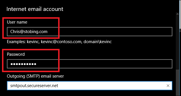 Пример заполненной формы с логином и SMTP