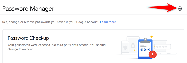 Нажмите «Параметры паролей» на сайте Google Password Manager.