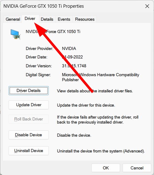 Свойства драйвера видеокарты — вкладка «Драйвер»