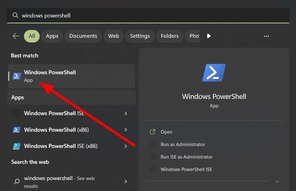Окно PowerShell в Windows