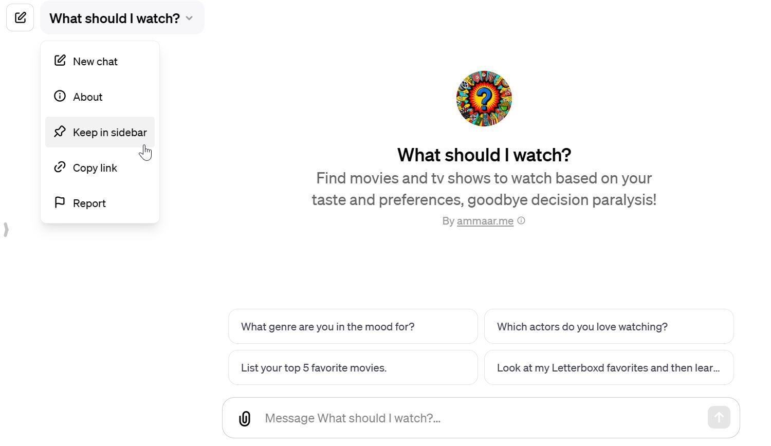 Добавление пользовательского GPT в боковую панель для быстрого доступа