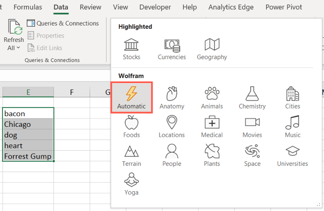 Select Automatic for the data type