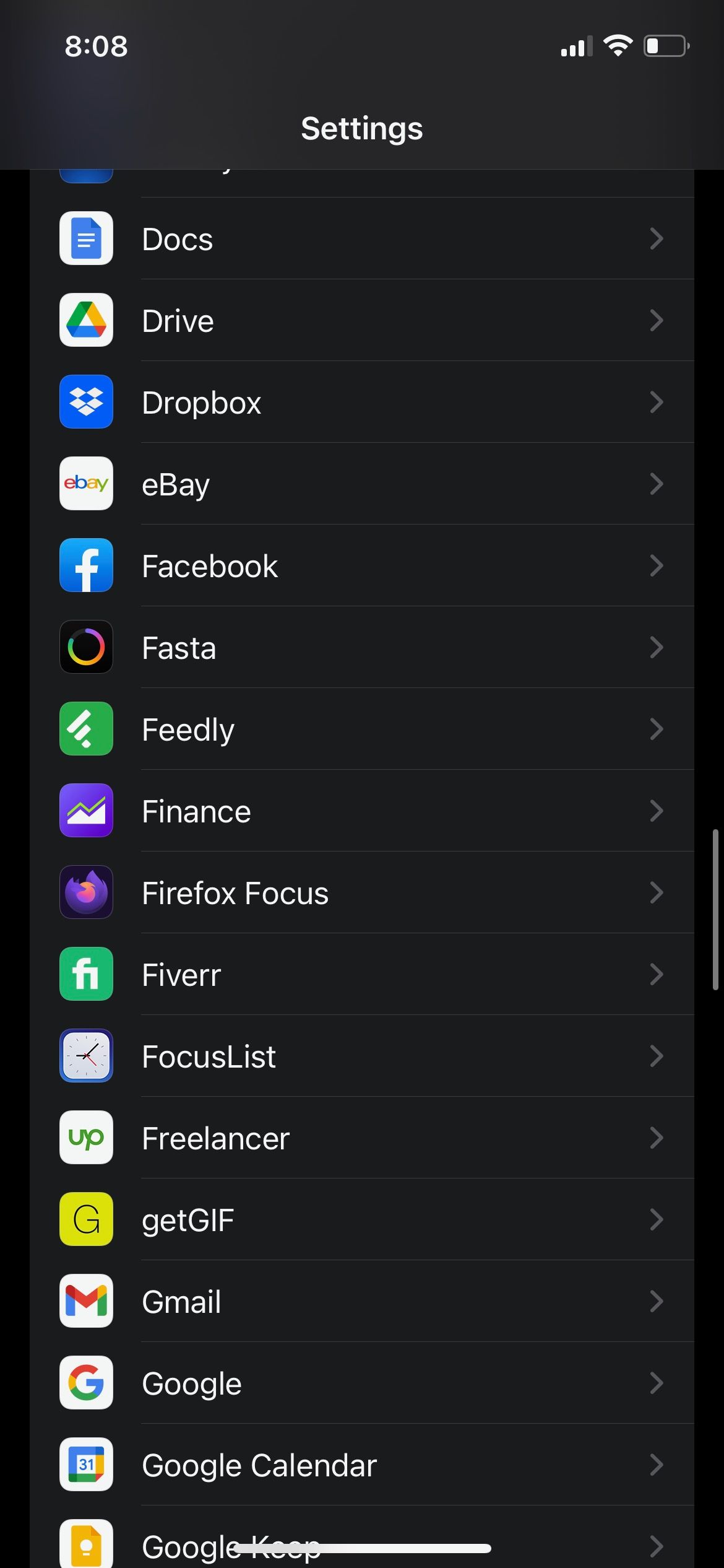 Настройки приложений на iPhone