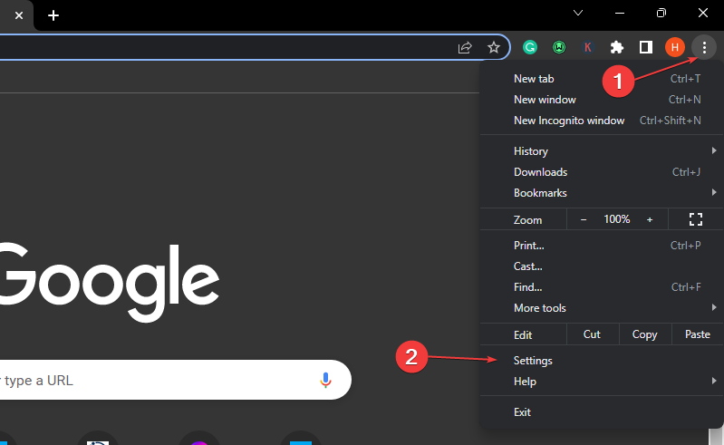 Открыть настройки браузера для очистки данных
