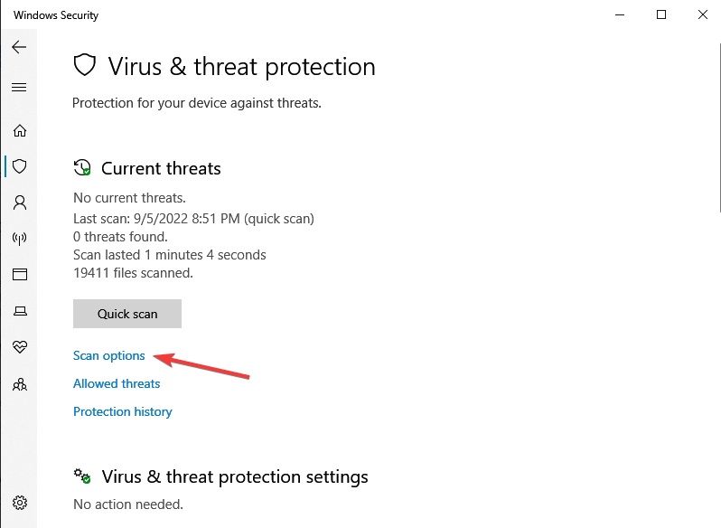 Параметры проверки в Защите от вирусов и угроз