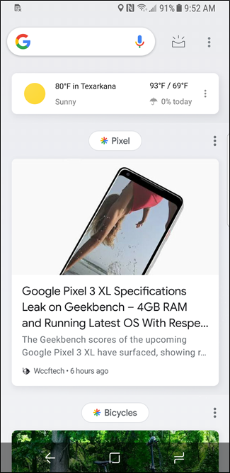 Лента Google Feed в Nova Launcher после установки компаньона