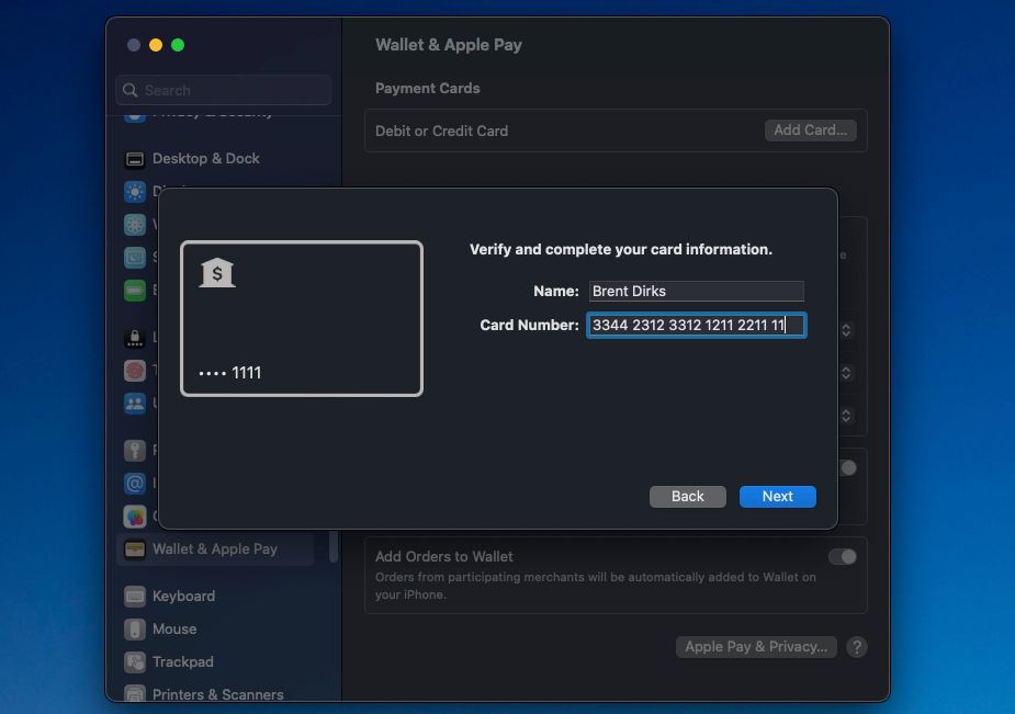 Добавление карты в Wallet на Mac