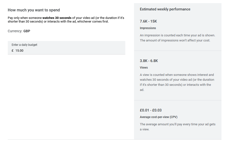 Установка бюджета для рекламы Google