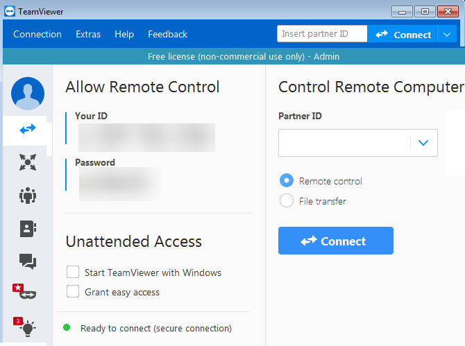 Главный экран TeamViewer — подключение к партнёру