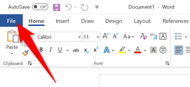 Нажмите «Файл» в левом верхнем углу Word.