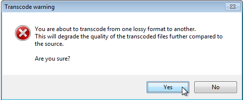 Предупреждение о возможной потере качества при конвертации