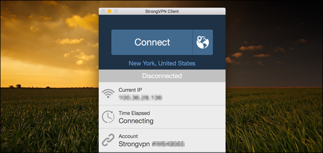 Окно клиента StrongVPN на Mac