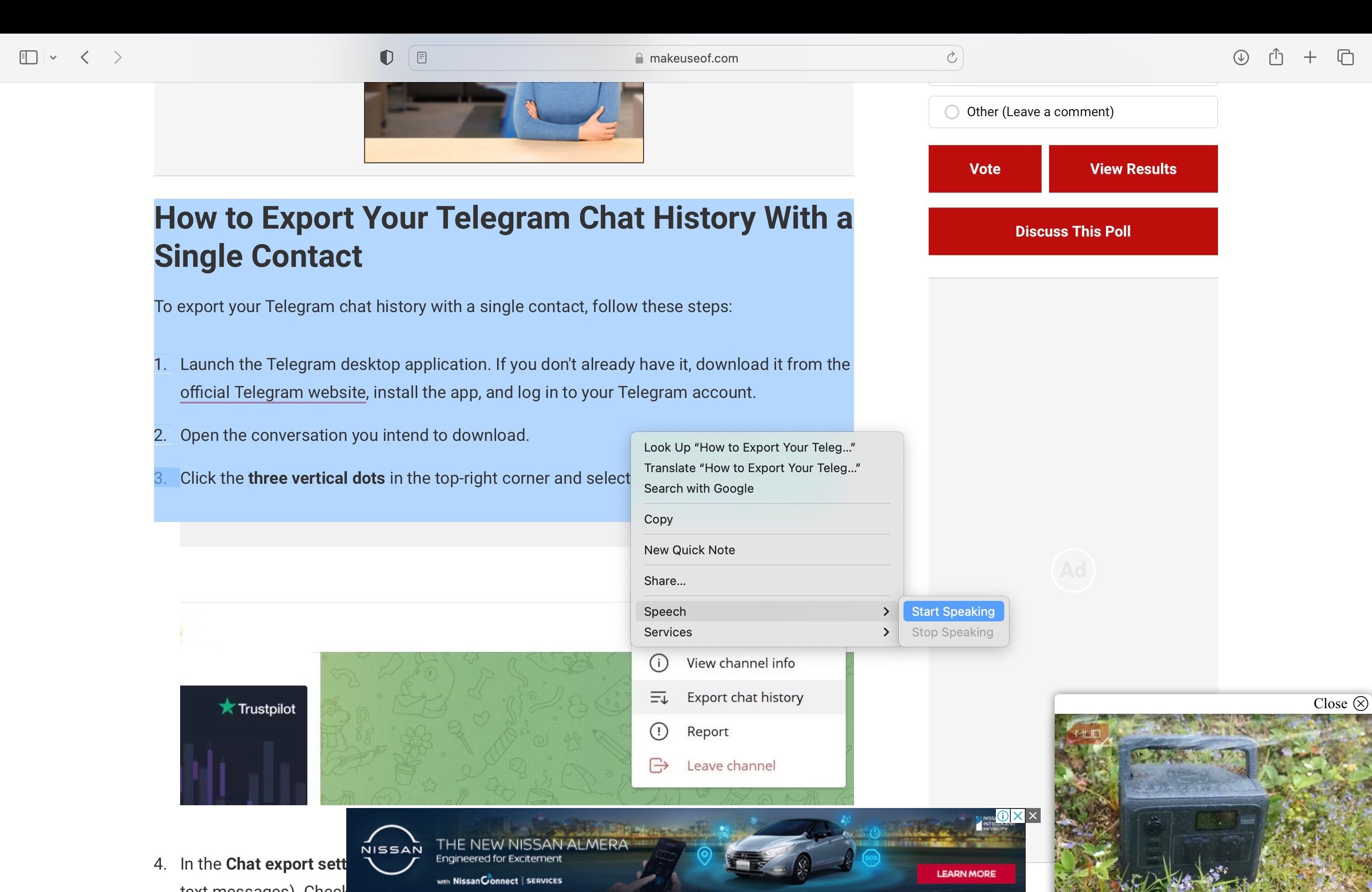 Функция чтения вслух в браузере на Mac
