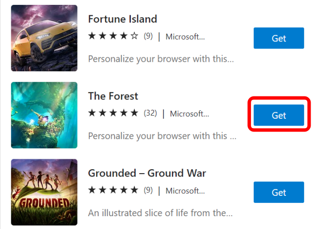 Нажмите кнопку Get, чтобы добавить тему в Edge