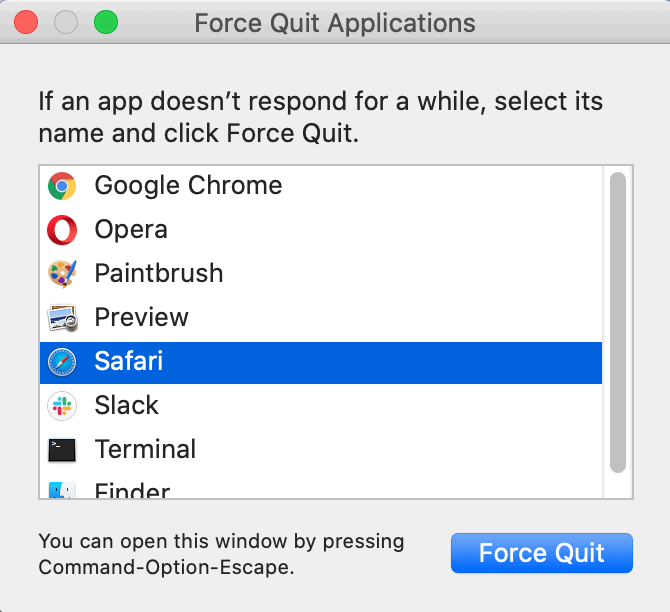 Монитор активности macOS с выделенным зависшим процессом и кнопкой завершения процесса