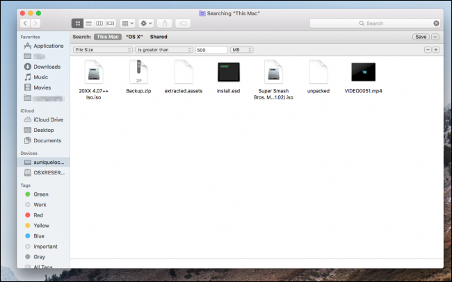 Поиск файлов в Finder с фильтрами по размеру