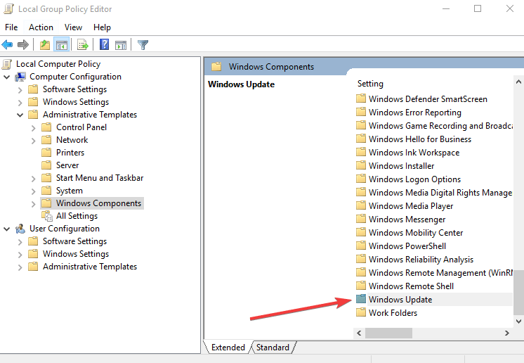Параметры Windows Update в редакторе групповой политики