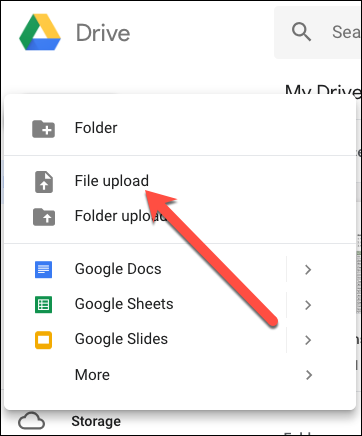 Опция File Upload в меню New