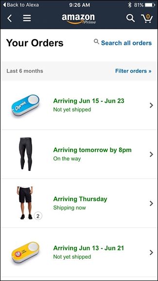 Экран с деталями заказа в приложении Amazon