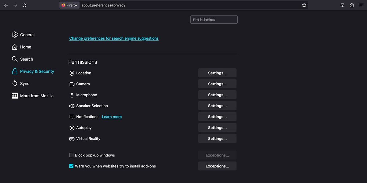 отключение блокировщика всплывающих окон в Firefox