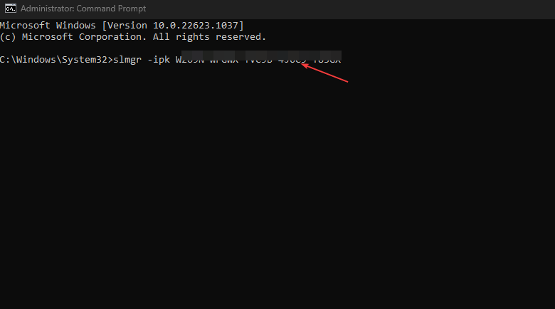 Команда slmgr -ipk и подтверждение