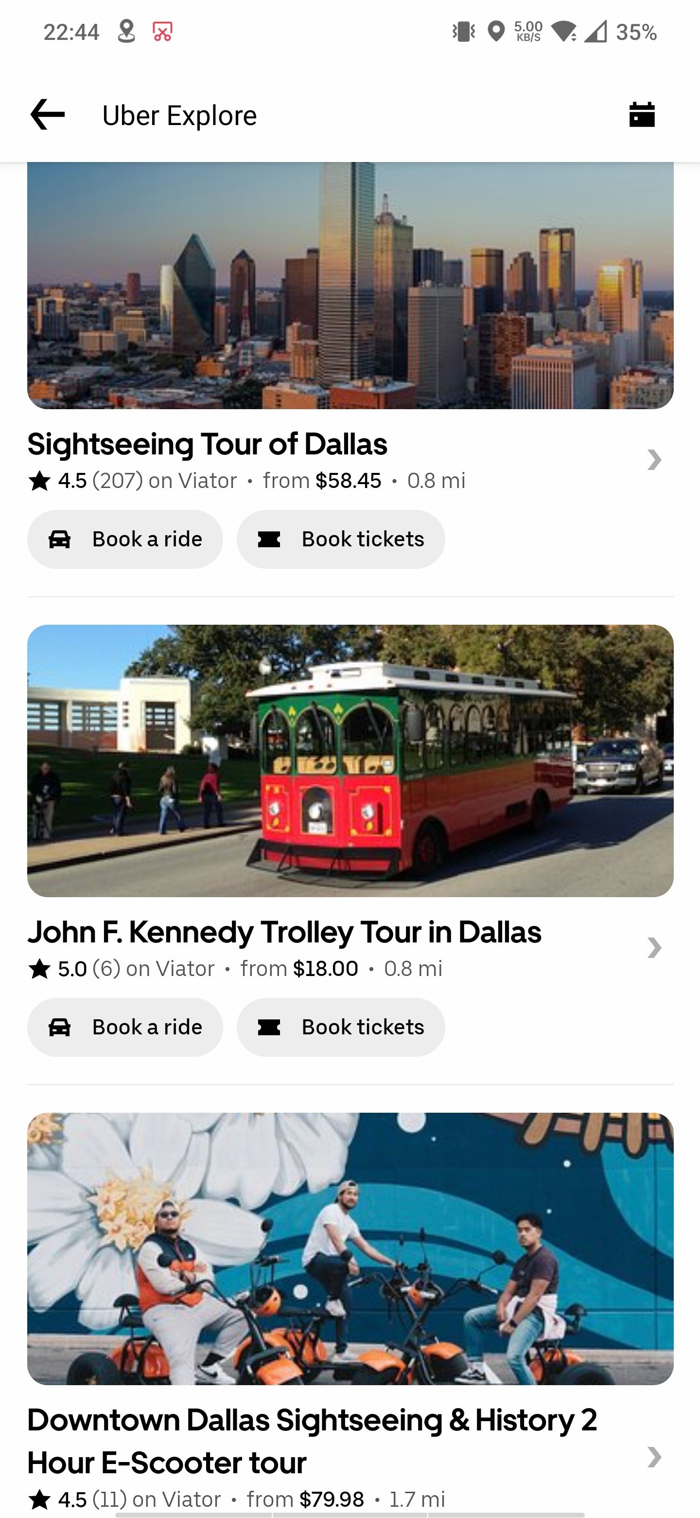 Страница Experiences в Uber Explore