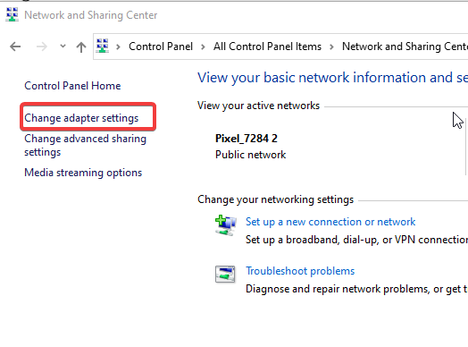 Список адаптеров в Центре управления сетями