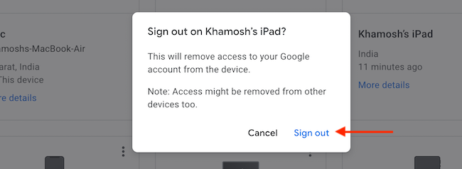 Подтвердите выход кнопкой Выйти в всплывающем окне