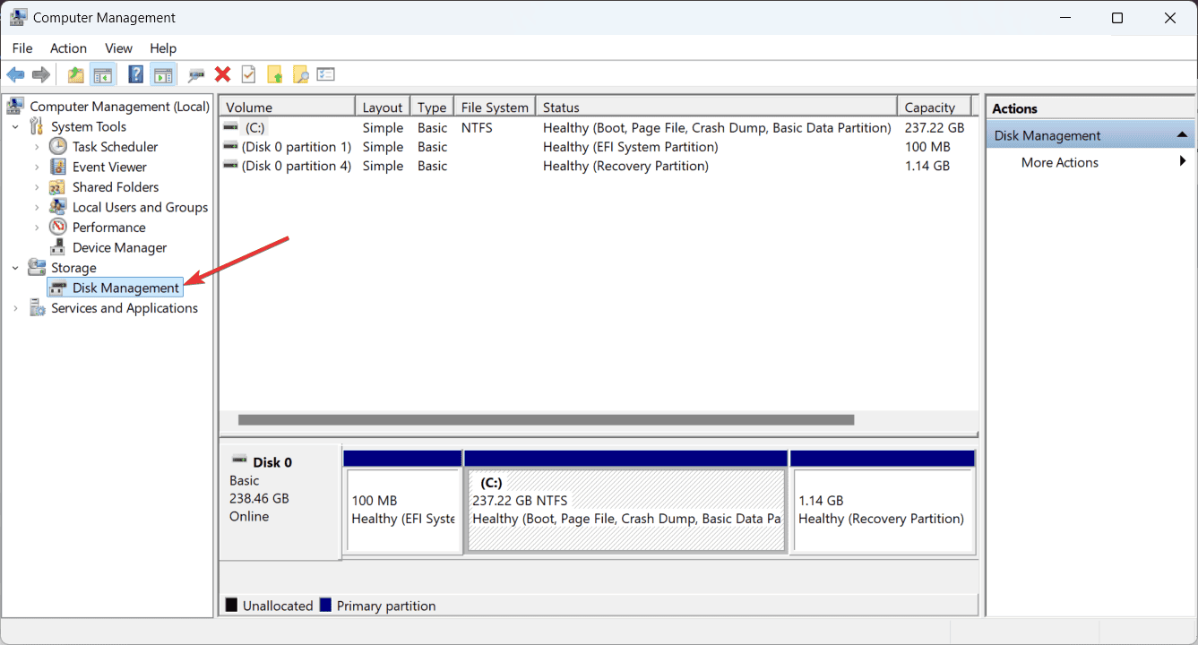 Окно управления дисками Windows (Disk Management)