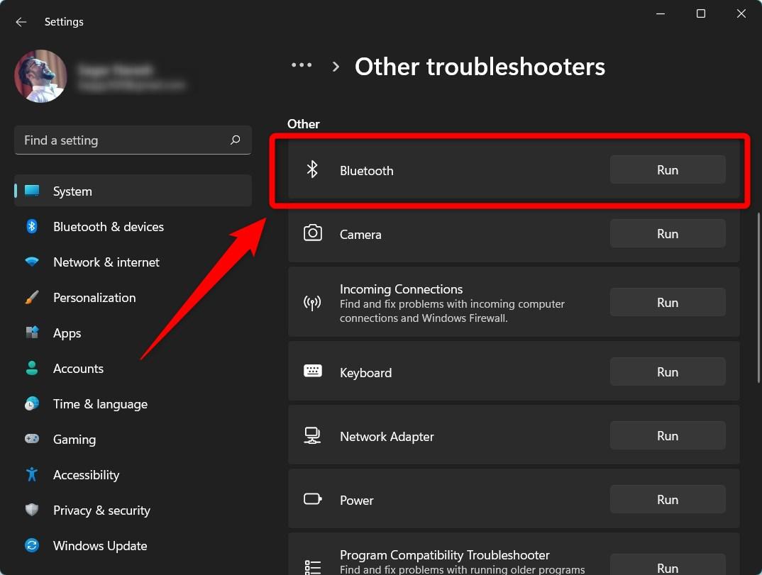 Run Bluetooth Troubleshoot