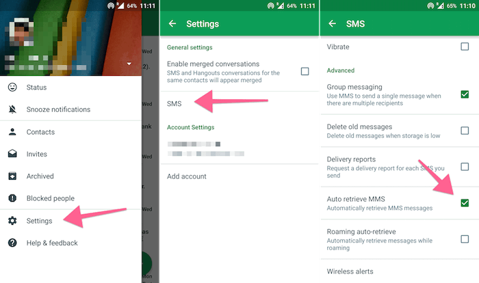 Скриншот настроек автозагрузки в Hangouts