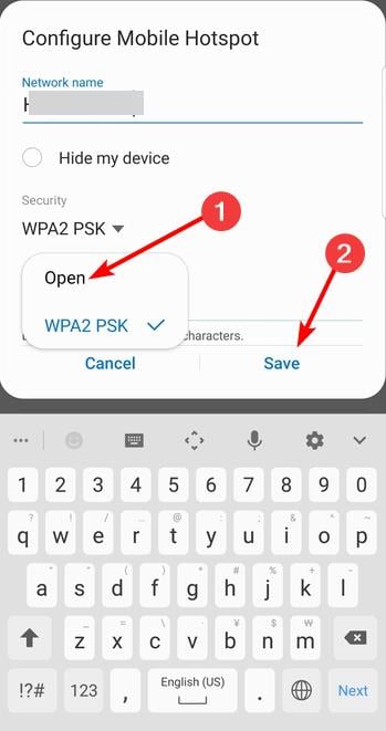 Параметры безопасности мобильного хотспота