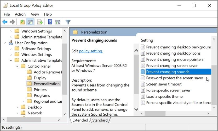 Использование Локального редактора групповой политики для отключения звуковой схемы