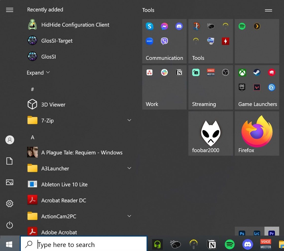 GlosSI-Target и GlosSI в меню «Пуск» Windows