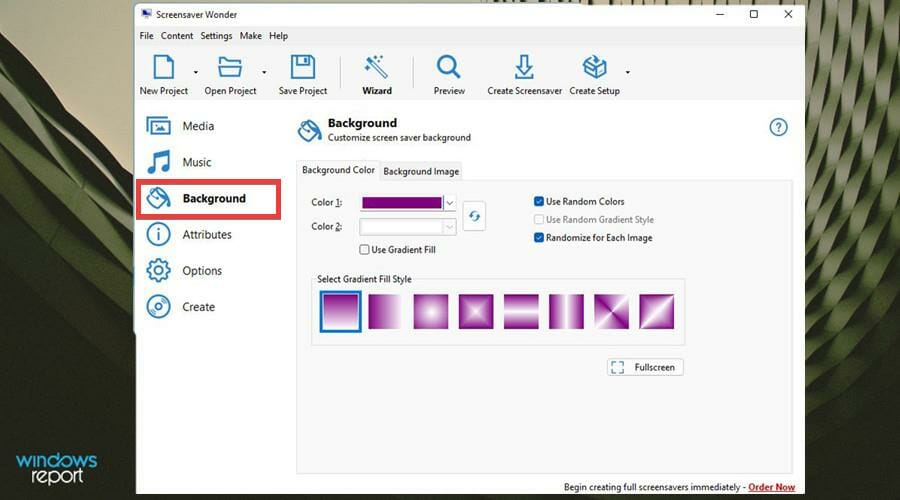 Настройки фонового цвета и градиента для слайдшоу