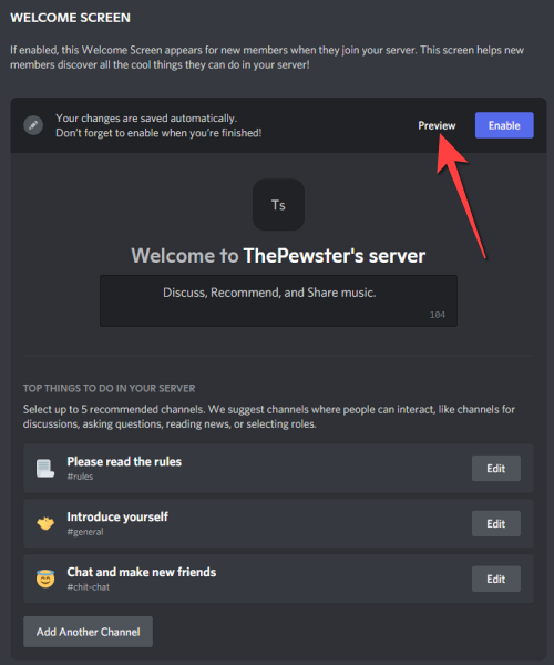 Предпросмотр и включение Welcome Screen
