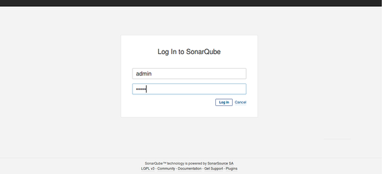 Экран входа в SonarQube