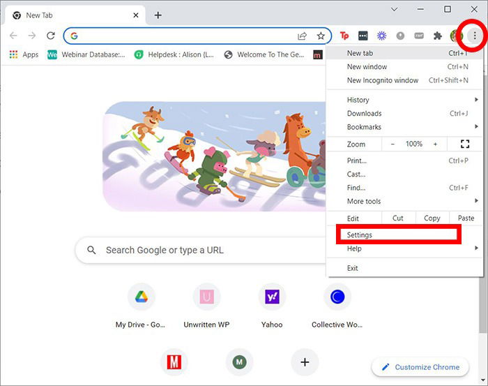 Меню настроек Google Chrome