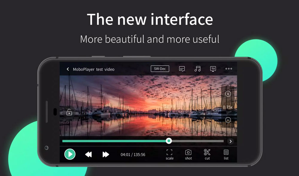 MoboPlayer affichant une liste de vidéos et miniatures
